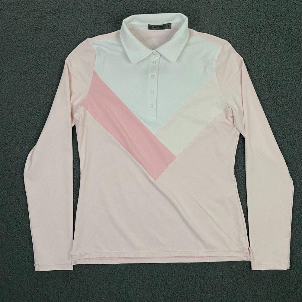 G/FORE Polo Shirt Womens size Small Pink Colorblock Long Sleeve Stretch Golf